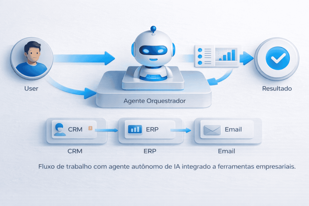 Fluxo de trabalho com agente autônomo de IA integrado a ferramentas empresariais